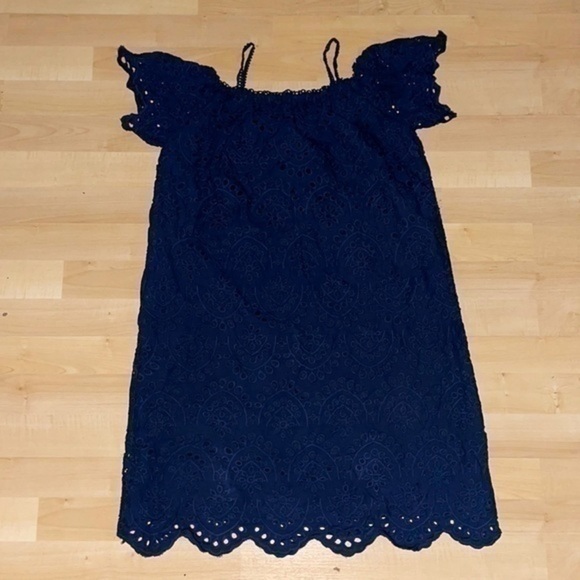 Sharagano eyelet lined dress off shoulder thin straps navy 10P gently preloved - Picture 3 of 9